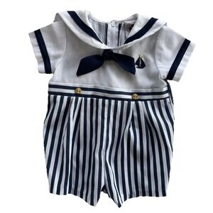 Vintage Good Lad Sailor Outfit Boys 6-9M Nautical Sailboat Gold Buttons USA Made